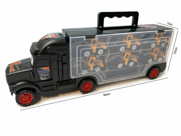 Porte-voitures avec 2 voitures - Camion citerne 1:58 - DIE-CAST TRUCK SERIES - voitures miniatures Transportez vos voitures en toute s&eacute;curit&eacute; avec ce transporteur ! La voiture peut transporter pas moins de 2 voitures. Avec ce 