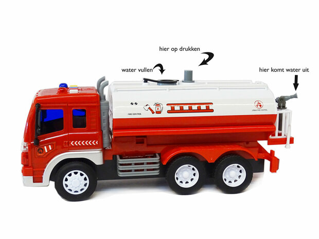 Fire truck with lights and sound - with water pump hose - City service fire engine (28 cm)