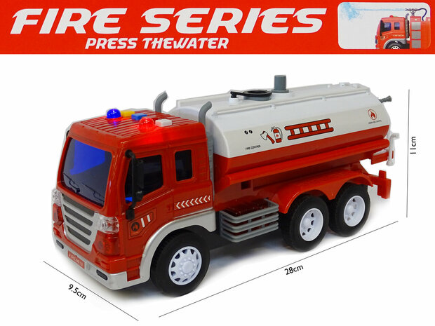 Fire truck with lights and sound - with water pump hose - City service fire engine (28 cm)
