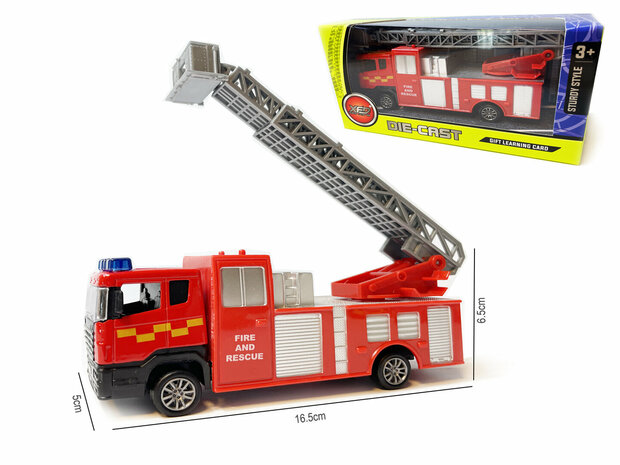 Camion de pompier RV- Jouet camion de pompier V&eacute;hicule rouge - traction arri&egrave;re - 17 CM Le camion de pompiers en alliage de m&eacute;tal moul&eacute; sous pression est de haute qualit&eacute;. Ce camion de pompiers est amusant &agrave; jouer et peut avan