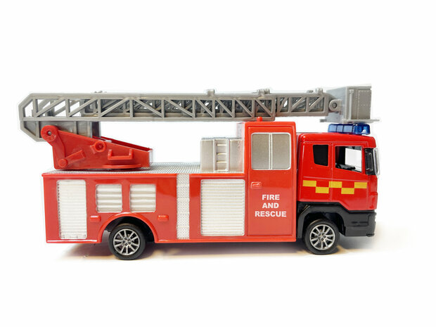 Fire truck RV- Toy fire truck Red vehicle - pull-back drive - 17 CM Die-Cast metal Alloy fire truck is made of high quality. This fire truck is fun to play with and can drive forward automatically thanks to the pull-back drive