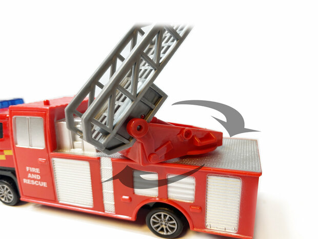 Fire truck RV- Toy fire truck Red vehicle - pull-back drive - 17 CM Die-Cast metal Alloy fire truck is made of high quality. This fire truck is fun to play with and can drive forward automatically thanks to the pull-back drive