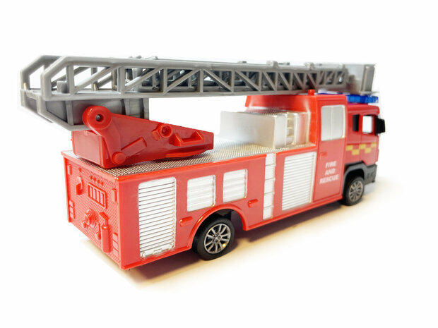 Fire truck RV- Toy fire truck Red vehicle - pull-back drive - 17 CM Die-Cast metal Alloy fire truck is made of high quality. This fire truck is fun to play with and can drive forward automatically thanks to the pull-back drive