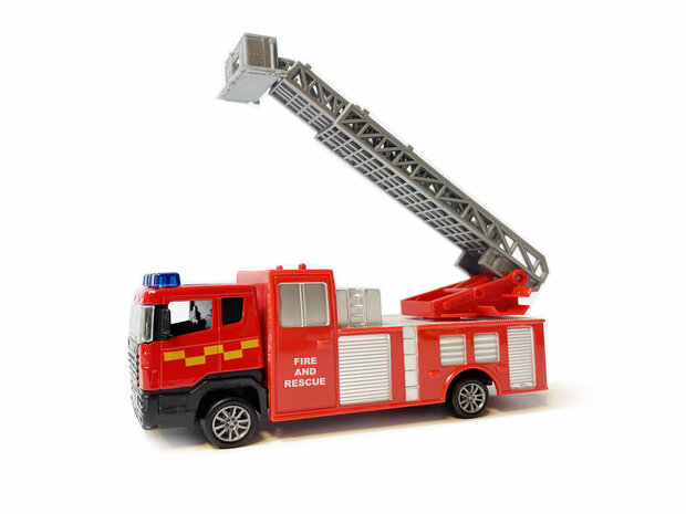Fire truck RV- Toy fire truck Red vehicle - pull-back drive - 17 CM Die-Cast metal Alloy fire truck is made of high quality. This fire truck is fun to play with and can drive forward automatically thanks to the pull-back drive