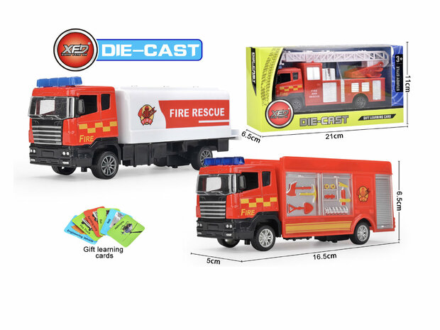 Camion de pompier RV- Jouet camion de pompier V&eacute;hicule rouge - traction arri&egrave;re - 17 CM Le camion de pompiers en alliage de m&eacute;tal moul&eacute; sous pression est de haute qualit&eacute;. Ce camion de pompiers est amusant &agrave; jouer et peut avan
