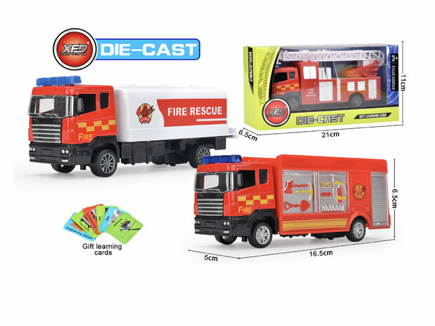 Fire truck RV- Toy fire truck Red vehicle - pull-back drive - 17 CM Die-Cast metal Alloy fire truck is made of high quality. This fire truck is fun to play with and can drive forward automatically thanks to the pull-back drive