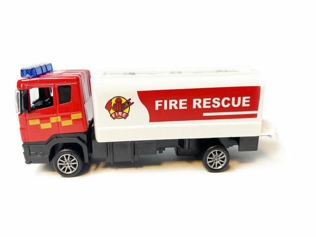 Fire truck TS- Toy fire engine Tanker sprayer - pull-back drive - 16.5 CM Die-Cast metal Alloy fire truck is made of high quality. This fire truck is fun to play with and can drive forward automatically thanks to the pull-back