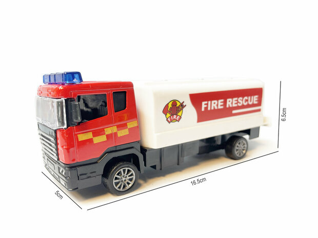 Fire truck TS- Toy fire engine Tanker sprayer - pull-back drive - 16.5 CM Die-Cast metal Alloy fire truck is made of high quality. This fire truck is fun to play with and can drive forward automatically thanks to the pull-back