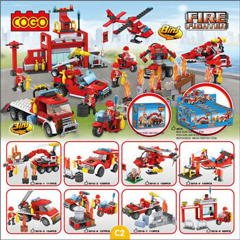 Cogo 3018 Burning Station Building Blocks - Display of 8 sets of different building blocks
