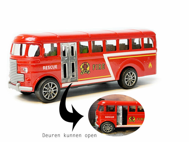 Bus de pompiers - Camion de pompier jouet fourgon - traction arri&egrave;re - 13,5 cm