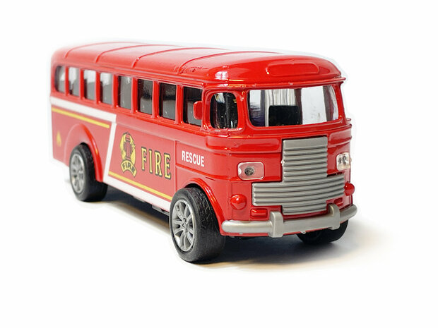 Bus de pompiers - Camion de pompier jouet fourgon - traction arri&egrave;re - 13,5 cm