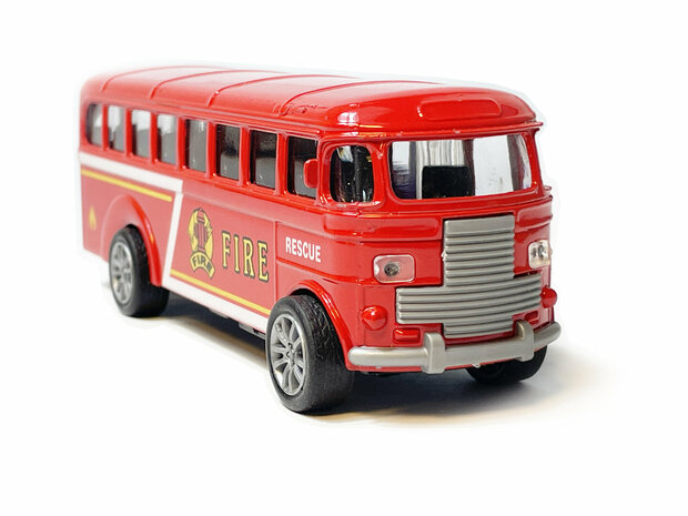 Brandweer bus - Speelgoed busje brandweerwagen - pull-back drive - 13.5CM