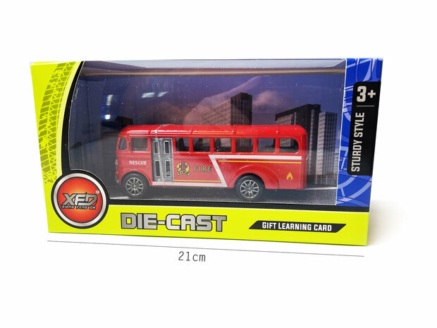 Brandweer bus - Speelgoed busje brandweerwagen - pull-back drive - 13.5CM