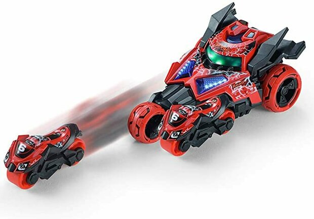 Die Cast Max catapult Car 3in1 -  pull-back - met 2 motors - licht en geluid - 1:32 rood