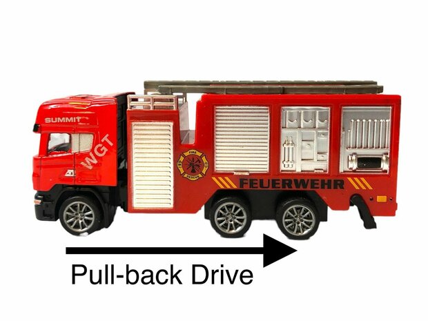 Camion porte-voiture + camion de pompier - V&eacute;hicules moul&eacute;s sous pression Coffret cadeau 2 en 1 - Pull-back drive