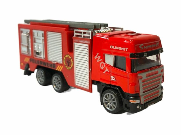 LKW Autotransporter + Feuerwehrauto Spielzeugset - Die Cast Fahrzeuge Geschenkpackung 2in1 - R&uuml;ckzugsantrieb