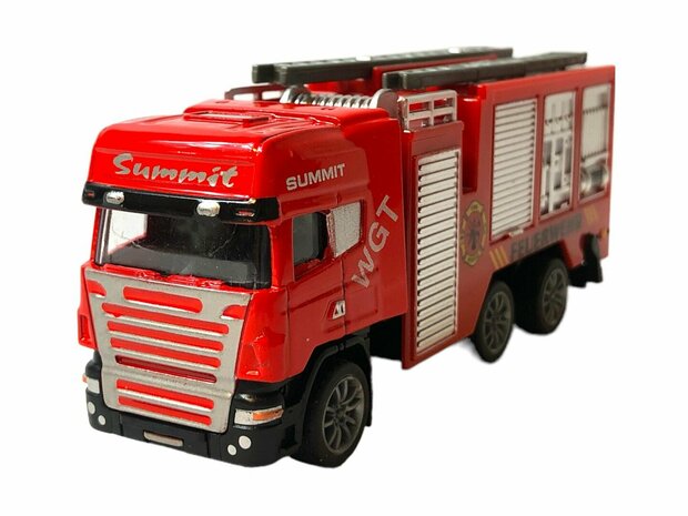 Camion porte-voiture + camion de pompier - V&eacute;hicules moul&eacute;s sous pression Coffret cadeau 2 en 1 - Pull-back drive