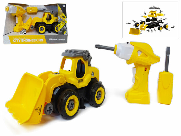 DIY RC graafmachine bulldozer - bouwset 24 stuks - 4in1 - afstandsbediening en schroefboormachine - City Engineering