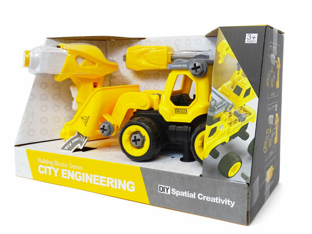 DIY RC excavator bulldozer - construction set 24 pieces - 4in1 - remote control and screw drill - City Engineering