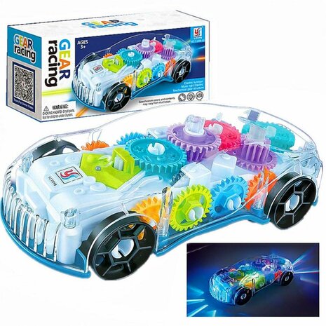 Gear Racing Car - toy car - transparent - music and LED lights - can drive automatically - 18CM