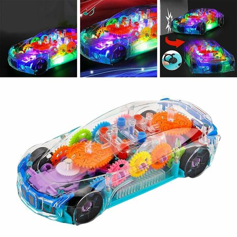 Gear Racing Car - speelgoed auto - transparant - muziek en LED lichtjes - kan automatisch rijden - 18CM