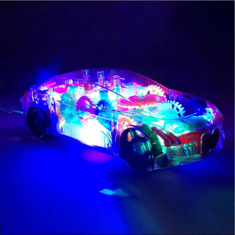 Gear Racing Car - toy car - transparent - music and LED lights - can drive automatically - 18CM