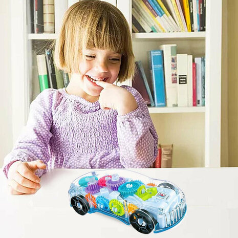 Gear Racing Car - toy car - transparent - music and LED lights - can drive automatically - 18CM