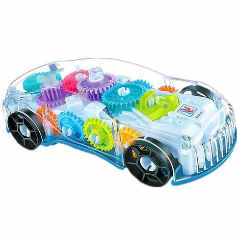 Gear Racing Car - toy car - transparent - music and LED lights - can drive automatically - 18CM