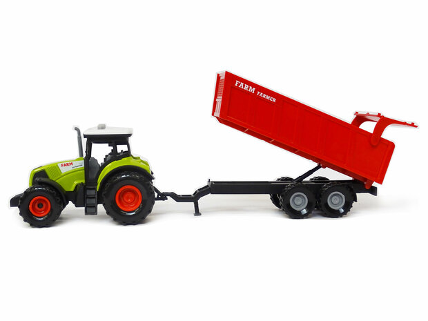 Landbouw tractor met kiepende aanhangwagen - met geluid en lichtjes - 38CM