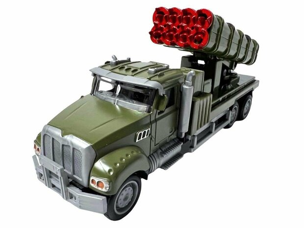 Realistisches Luftverteidigungsraketen-LKW-Spielzeug aus Druckgussmetall. ist hochwertig verarbeitet. - R&uuml;ckzugsantrieb - 16,5 CM