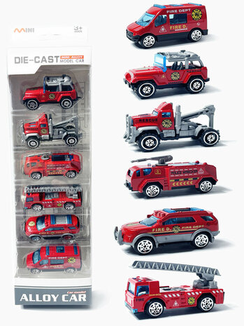 Mini-Feuerwehrautos-Set, 6-teilig &ndash; Modellautos aus Druckguss &ndash; Mini-Feuerwehrauto-Fahrzeug-Mix-Set aus Legierung