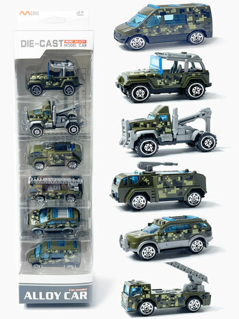 Mini-Milit&auml;rfahrzeuge-Set, 6-teilig &ndash; Modellautos aus Druckguss &ndash; Mix-Set mit Mini-Armeefahrzeugen aus Legierung