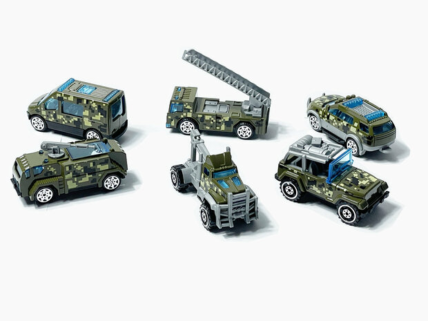 Mini-Milit&auml;rfahrzeuge-Set, 6-teilig &ndash; Modellautos aus Druckguss &ndash; Mix-Set mit Mini-Armeefahrzeugen aus Legierung