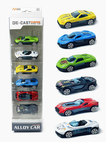 Mini sport auto&#039;s set 6 stuks - model auto&#039;s Die Cast - mini alloy Fast Cars voertuigen mix set