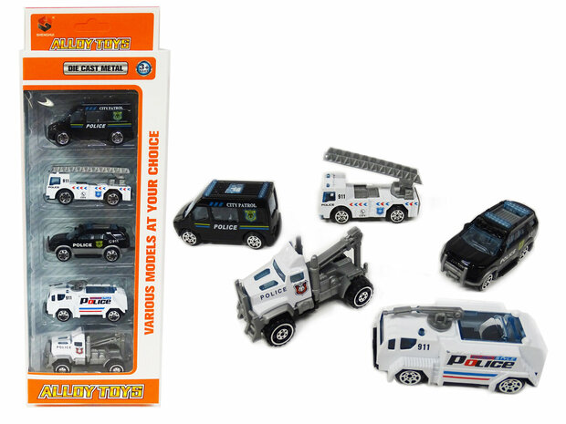 Model cars 5 pieces - Die Cast Metal Cars - Metal mini cars - Alloy Toys - toy mini police vehicles