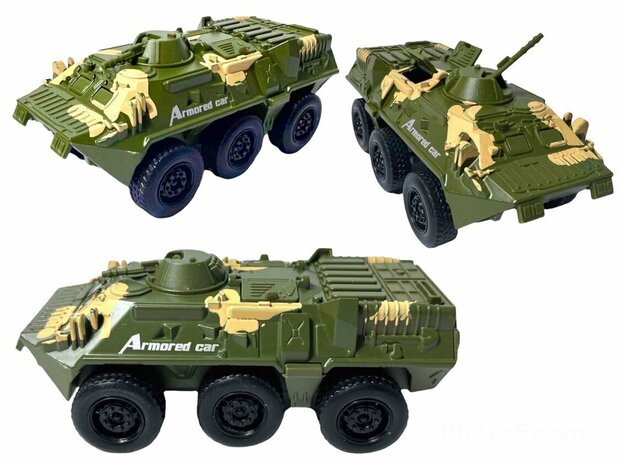 Army Armored Car Tank, Die-Cast metal Alloy Armored Car is made in high quality. - pull back drive - 16.5 CM