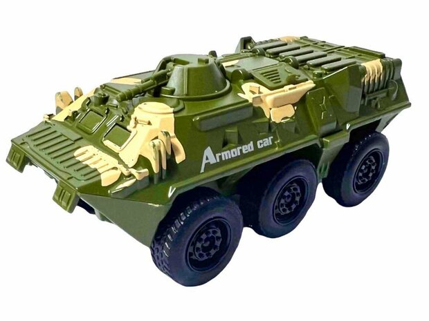 Army Armored Car Tank, Die-Cast metal Alloy Armored Car is made in high quality. - pull back drive - 16.5 CM