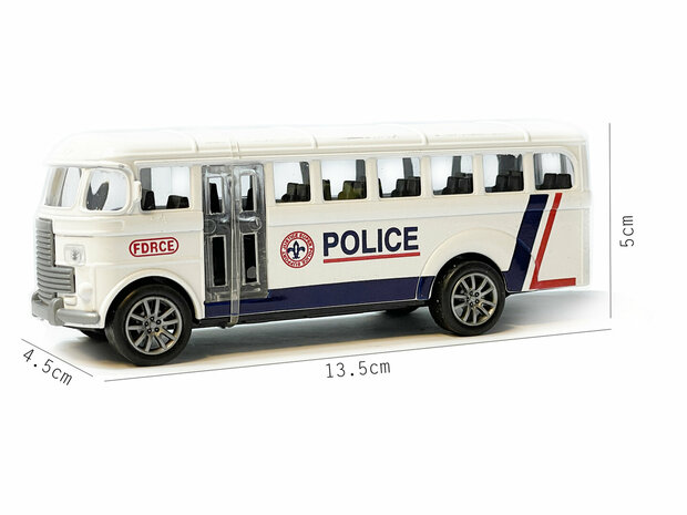 Bus de police - V&eacute;hicule de police jouet moul&eacute; sous pression - entra&icirc;nement &agrave; recul - 13,5 cm