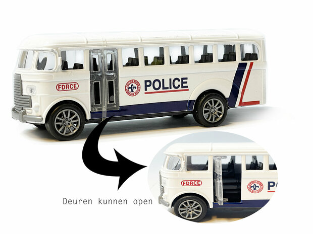 Bus de police - V&eacute;hicule de police jouet moul&eacute; sous pression - entra&icirc;nement &agrave; recul - 13,5 cm