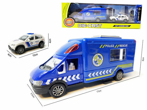 Polizeiauto + Polizeiauto-Spielzeugset &ndash; Druckgussfahrzeuge, Geschenkpackung 2in1 &ndash; R&uuml;ckziehantrieb