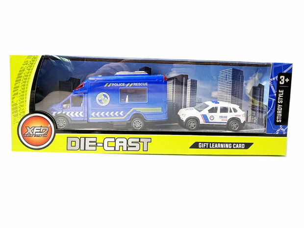 Ensemble voiture de police + voiture de police - V&eacute;hicules moul&eacute;s sous pression Coffret cadeau 2en1 - Pull-back drive