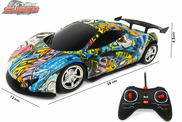 RC-Auto mit LED-Scheinwerfern 1:16 &ndash; Sportwagen mit Radiografik (28 cm)