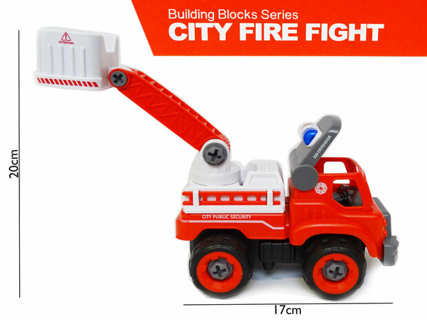 RC DIY brandweerauto speelgoed bouw set 24 stuks - 4in1 - afstandsbediening en schroefboormachine - City Fire Fight brandweerwagen