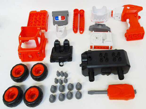 RC DIY Fire Truck Toy Construction Set 24 pi&egrave;ces - 4en1 - T&eacute;l&eacute;commande et perceuse - City Fire Fight Fire Truck