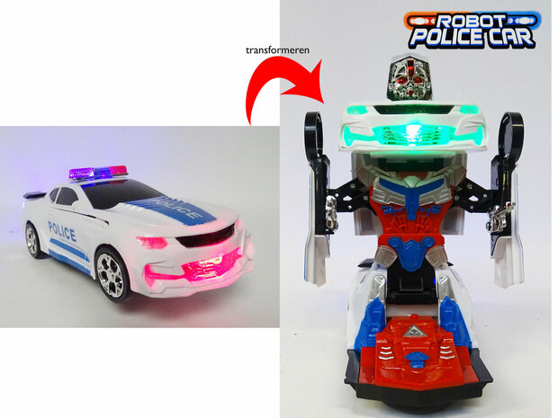 Robot Police Car 2 in 1 robot en auto transformer voertuig politie auto - led light and geluid 22CM