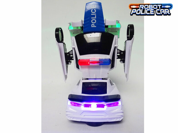 Roboter-Polizeiauto 2-in-1-Roboter und automatischer Autotransformator f&uuml;r die Polizei &ndash; LED-Licht und Fl&uuml;ssigkeit 22 cm