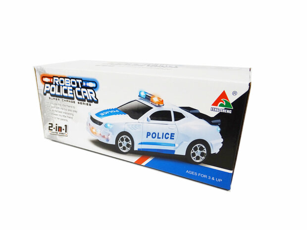 Robot Police Car 2 in 1 robot en auto transformer voertuig politie auto - led light and geluid 22CM