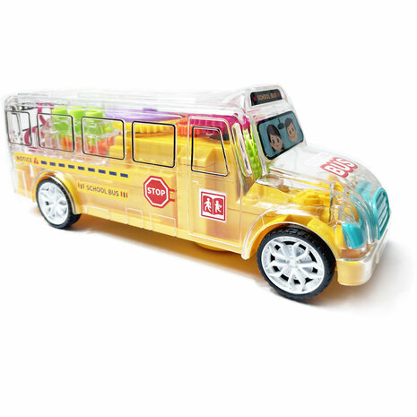 Jouet autobus scolaire - GearWheel - avec lumi&egrave;res et musique - roule tout autour - 20CM