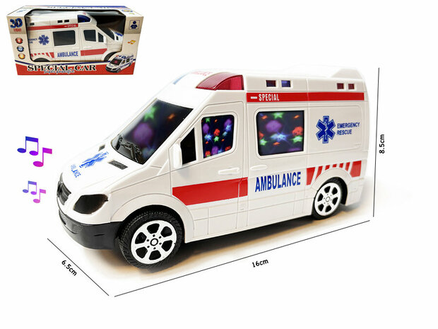 Ambulance jouet avec lumi&egrave;re LED et effets sonores - peut se conduire - 16CM