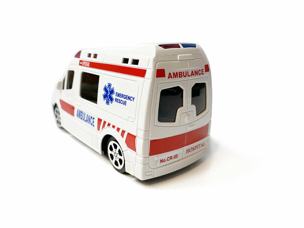 Ambulance jouet avec lumi&egrave;re LED et effets sonores - peut se conduire - 16CM